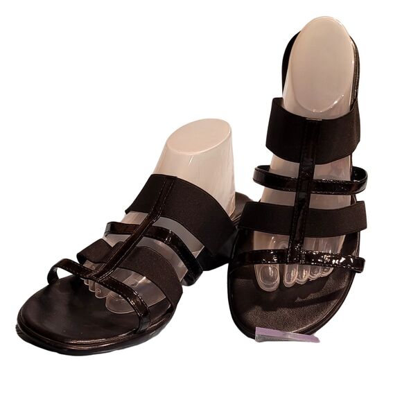 NEW Black Stretch Patent Gladiator 2" Heels – Open Toe Slip-On Sandals, Size 8 - Picture 1 of 6